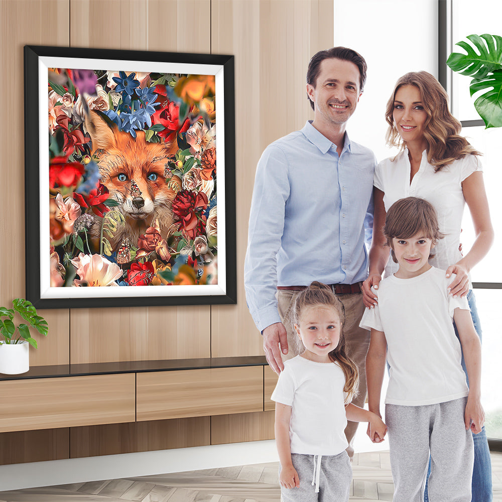 Fuchs inmitten bunter Blumen Diamond Painting