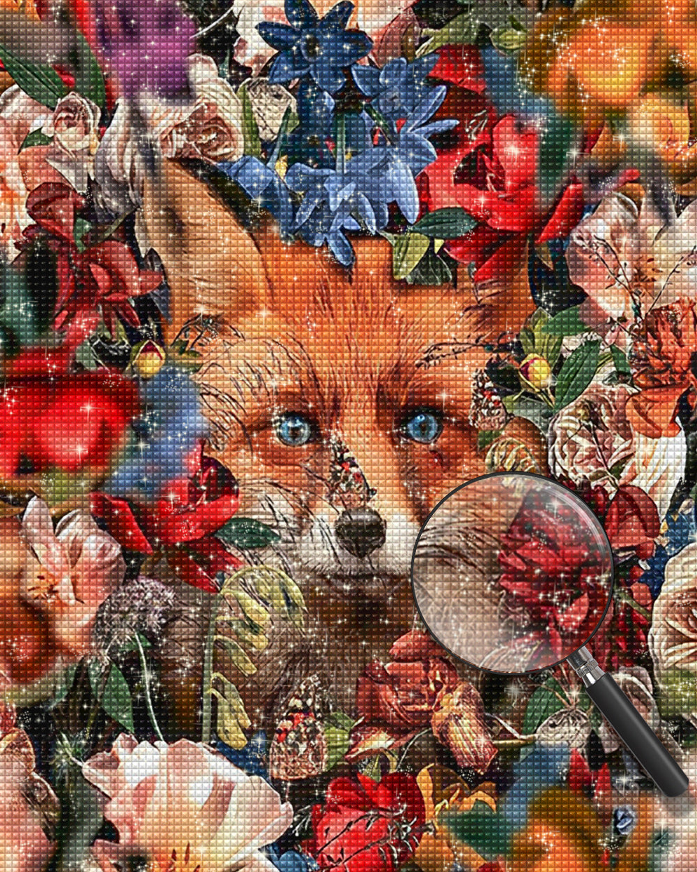 Fuchs inmitten bunter Blumen Diamond Painting