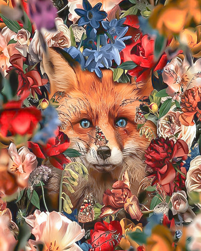 Fuchs inmitten bunter Blumen Diamond Painting