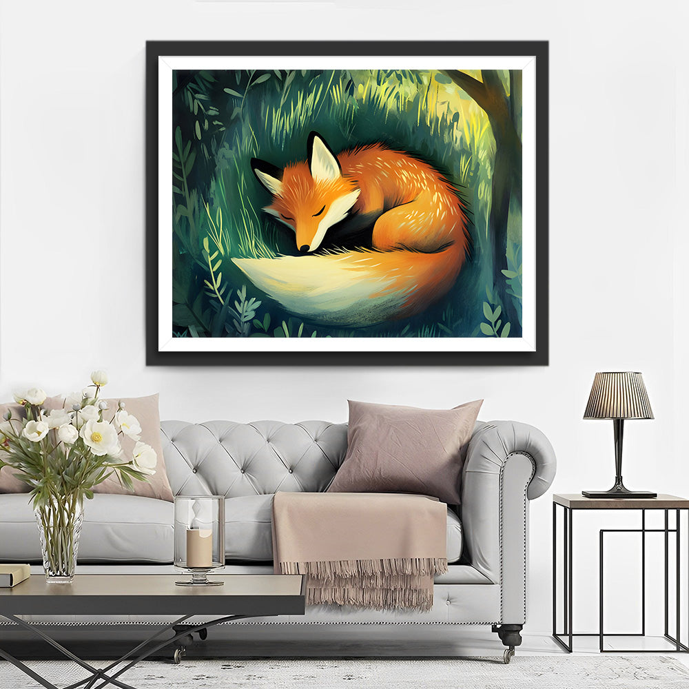 Fuchs schläft im Gras Diamond Painting