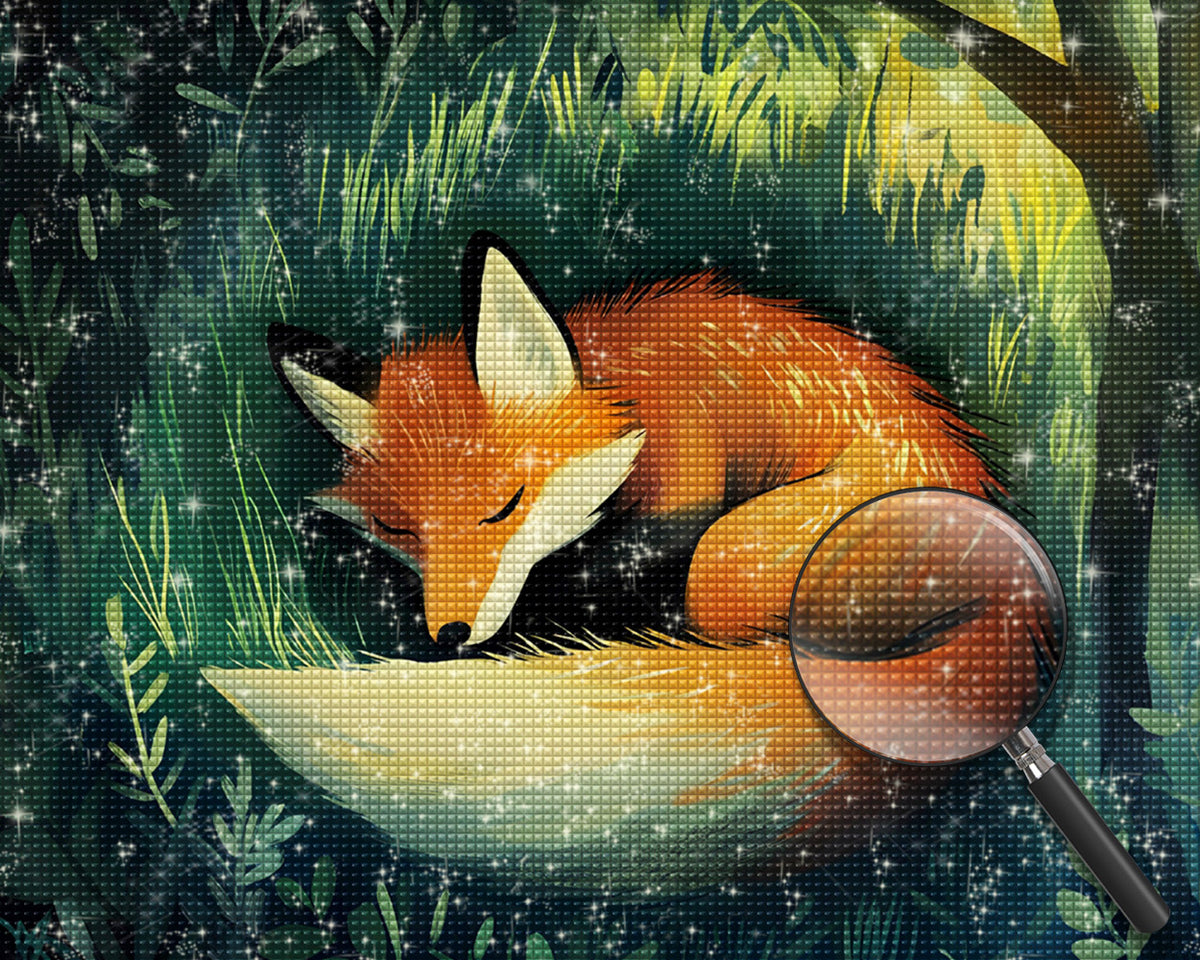 Fuchs schläft im Gras Diamond Painting