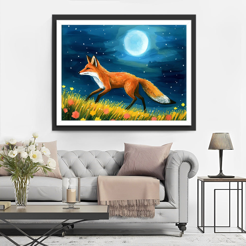 Fuchs und Mond in freier Wildbahn Diamond Painting