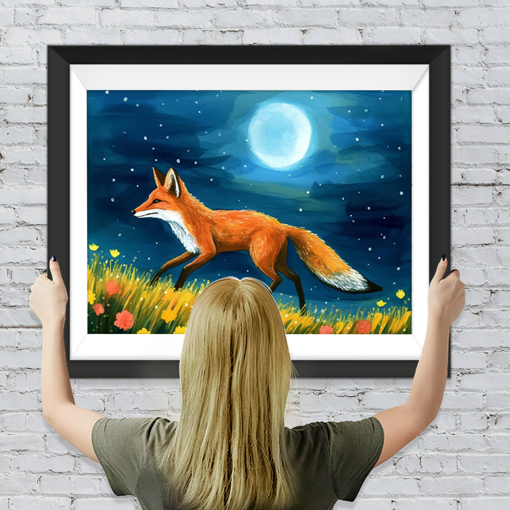 Fuchs und Mond in freier Wildbahn Diamond Painting