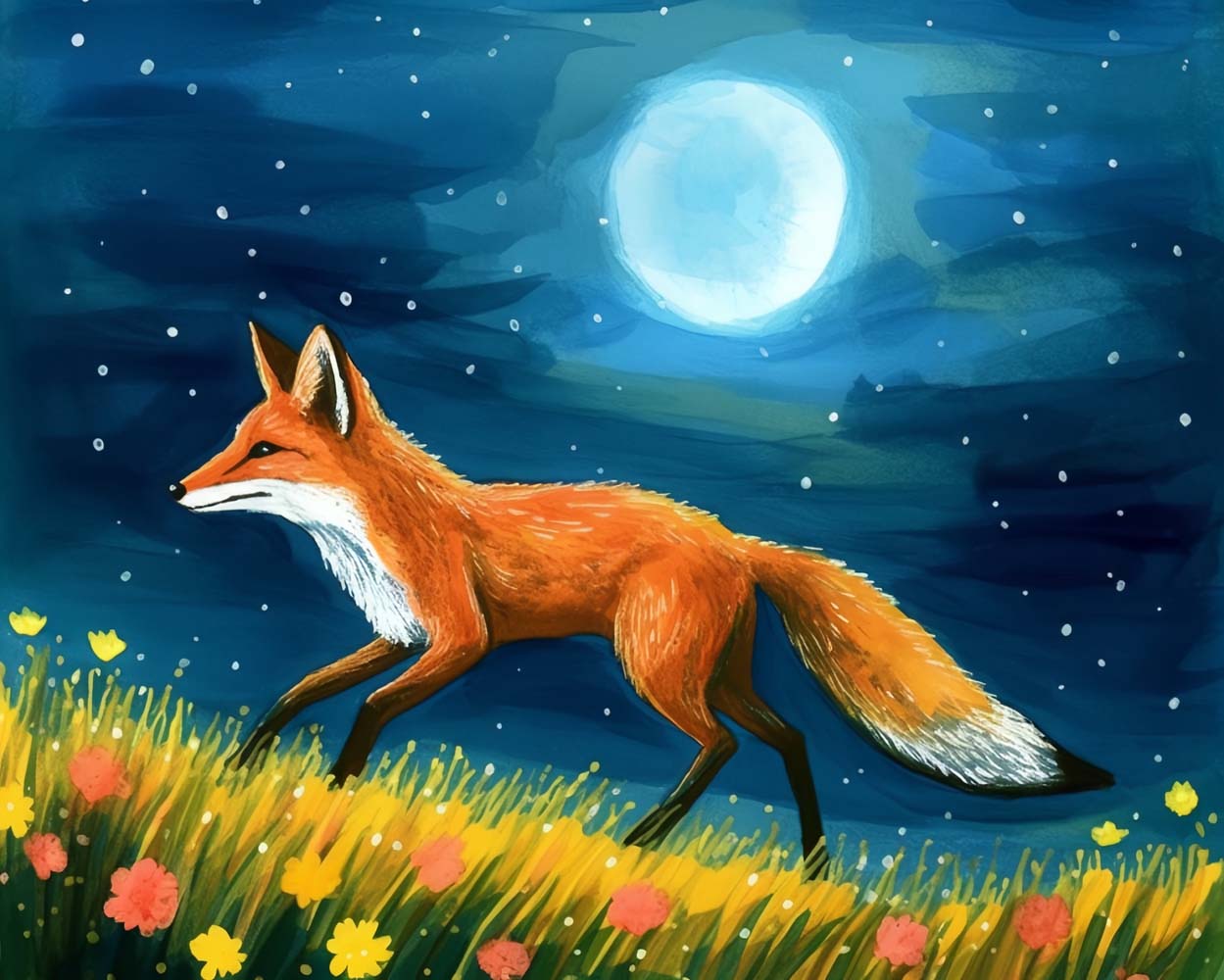 Fuchs und Mond in freier Wildbahn Diamond Painting