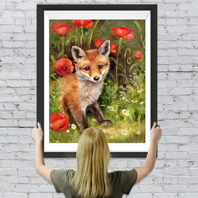 Fuchs und rote Blumen Diamond Painting