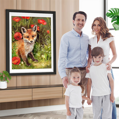 Fuchs und rote Blumen Diamond Painting