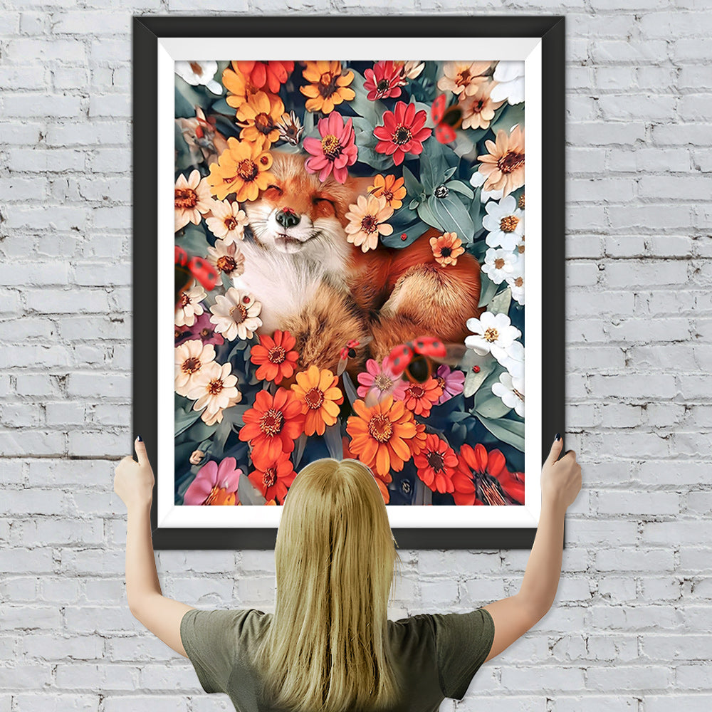 Fuchs unter Chrysanthemen Diamond Painting