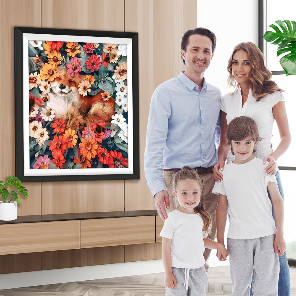 Fuchs unter Chrysanthemen Diamond Painting