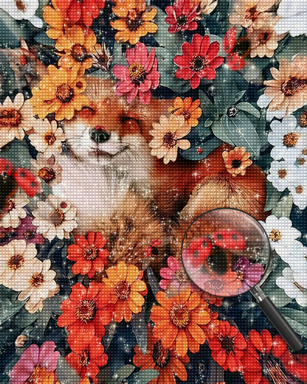 Fuchs unter Chrysanthemen Diamond Painting