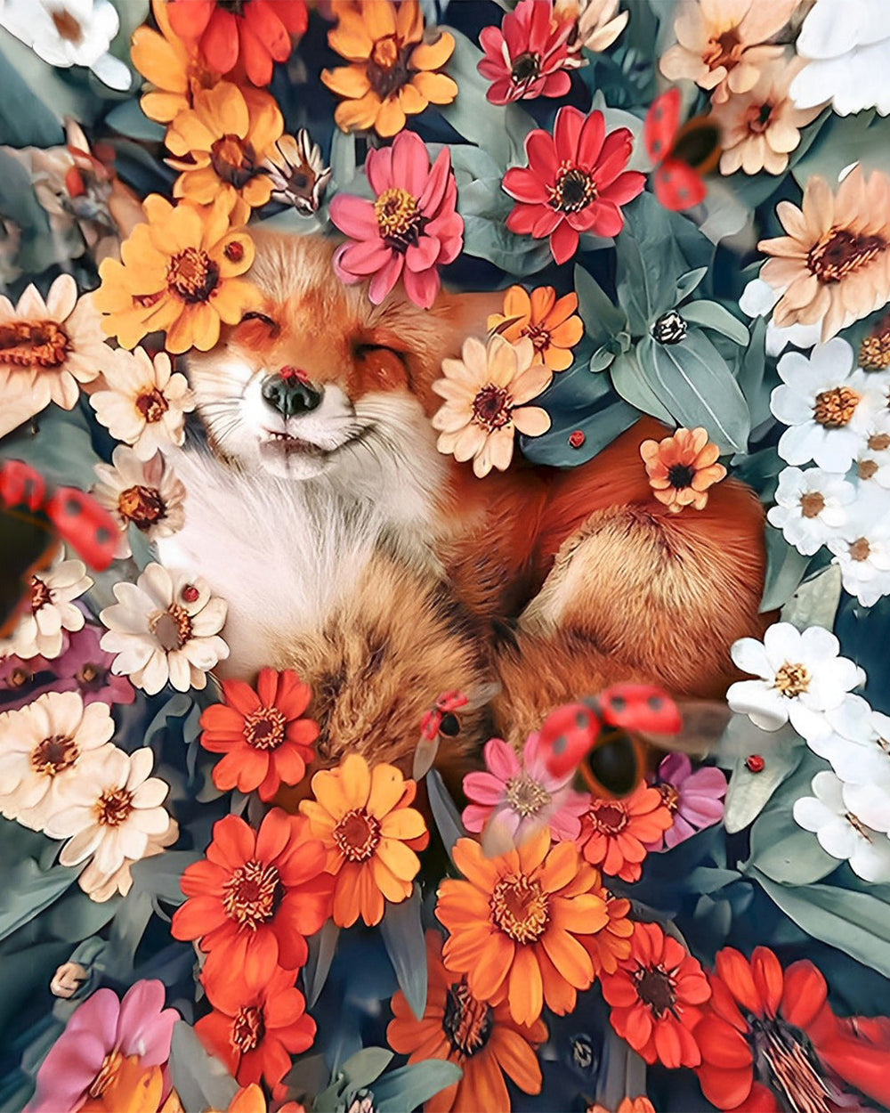 Fuchs unter Chrysanthemen Diamond Painting