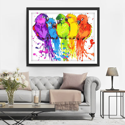 Fünf Bunte Papageien Diamond Painting