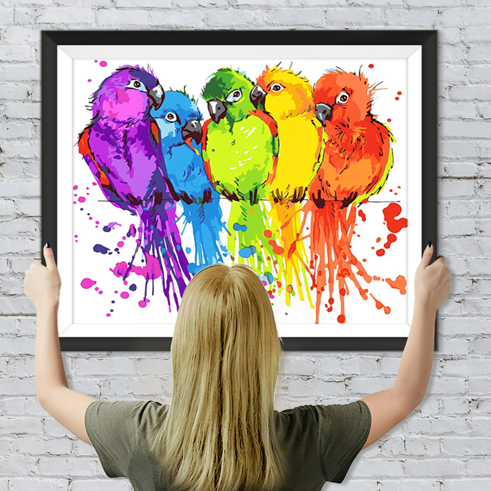 Fünf Bunte Papageien Diamond Painting