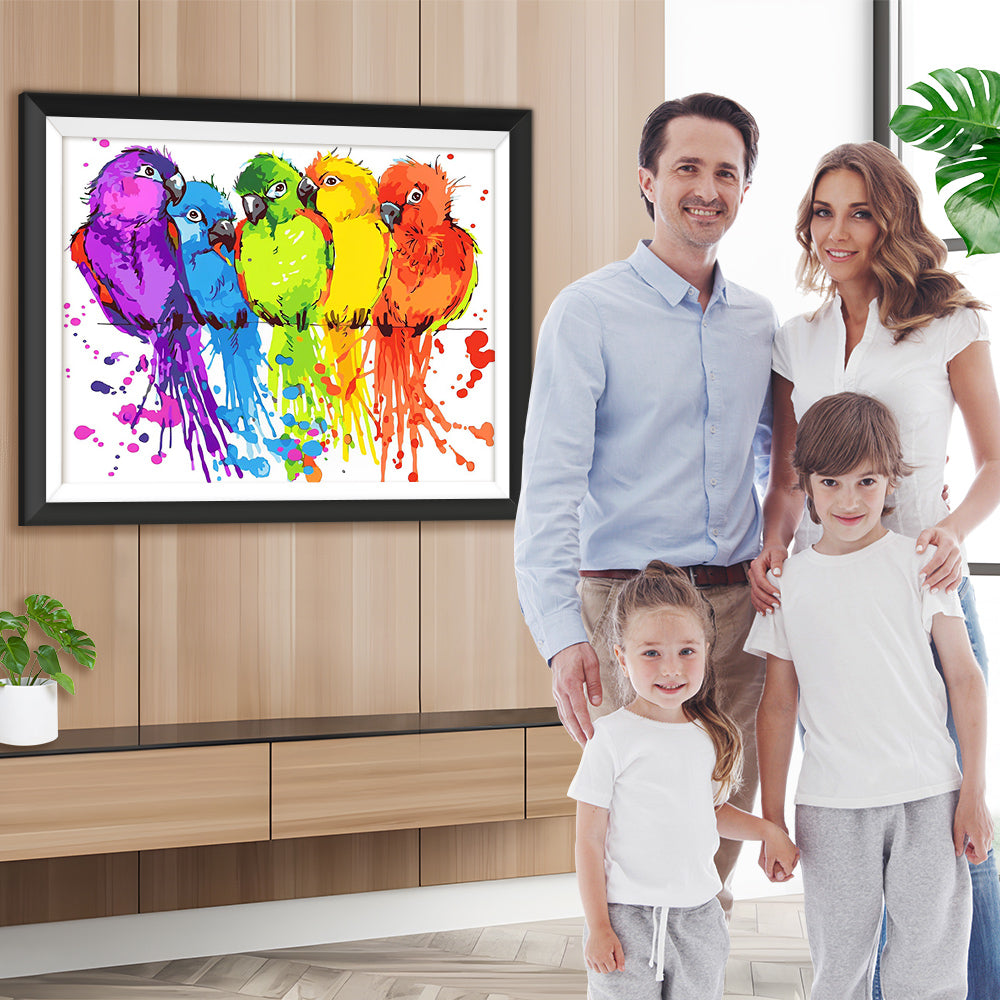 Fünf Bunte Papageien Diamond Painting