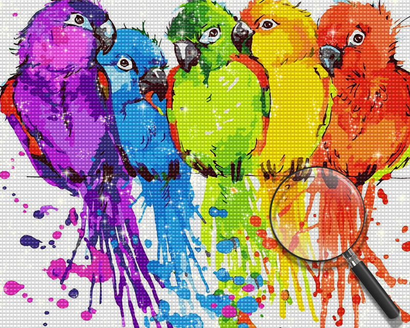 Fünf Bunte Papageien Diamond Painting