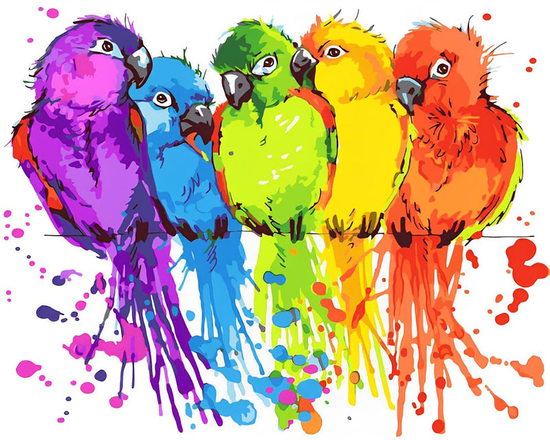 Fünf Bunte Papageien Diamond Painting