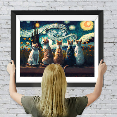 Fünf Katzen unter dem Sternenhimmel Diamond Painting