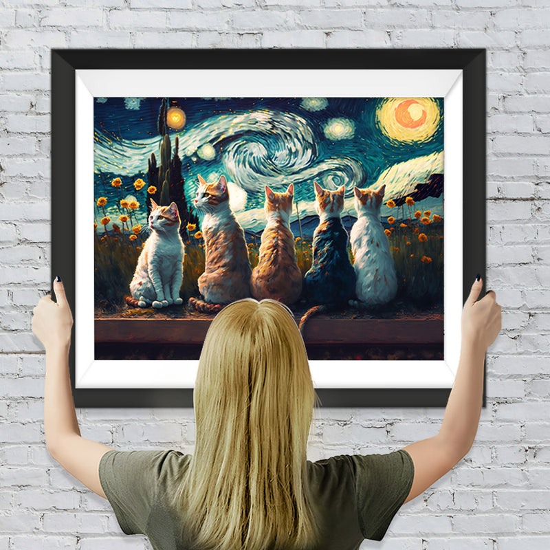 Fünf Katzen unter dem Sternenhimmel Diamond Painting