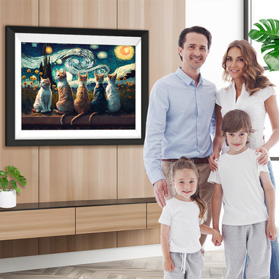 Fünf Katzen unter dem Sternenhimmel Diamond Painting