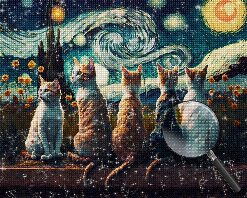 Fünf Katzen unter dem Sternenhimmel Diamond Painting