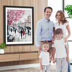 Fußgänger und Blumenbaum in der Stadtstraße Diamond Painting