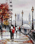 Fußgänger und Blumenbaum in der Stadtstraße Diamond Painting