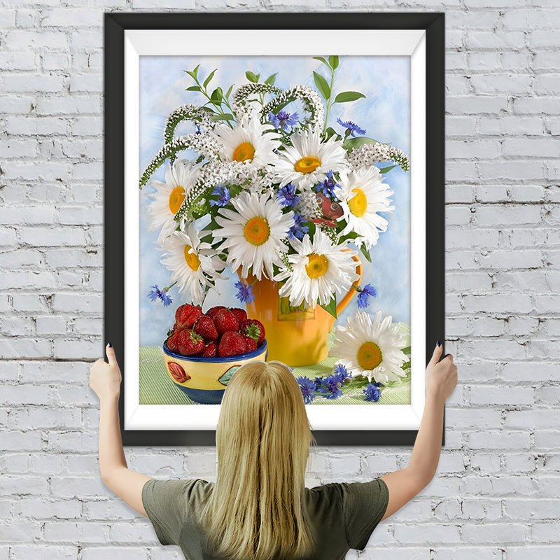 Gänseblümchen und Erdbeeren Diamond Painting