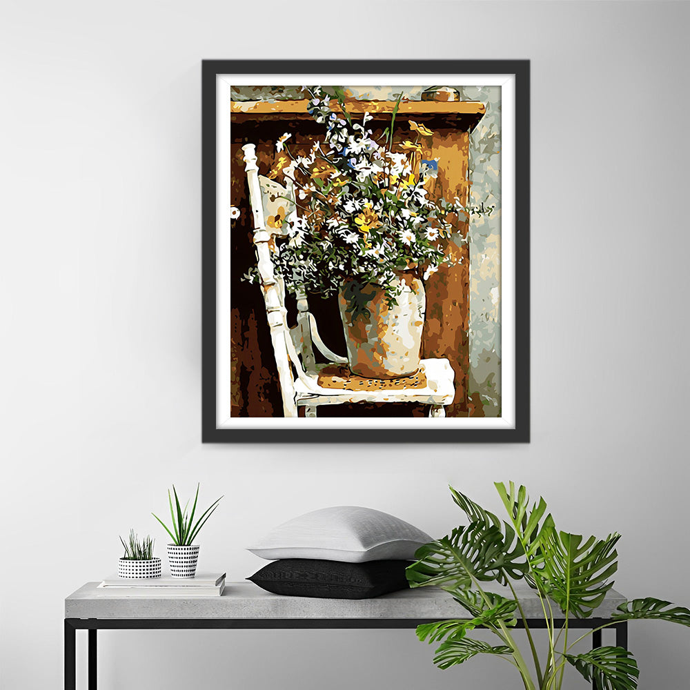 Gänseblümchen Vase auf Stuhl Diamond Painting