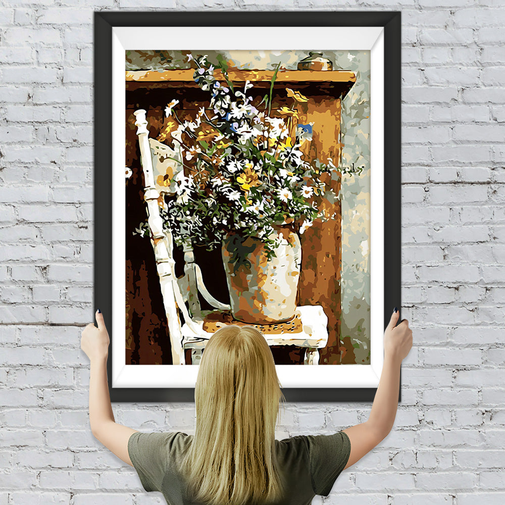 Gänseblümchen Vase auf Stuhl Diamond Painting