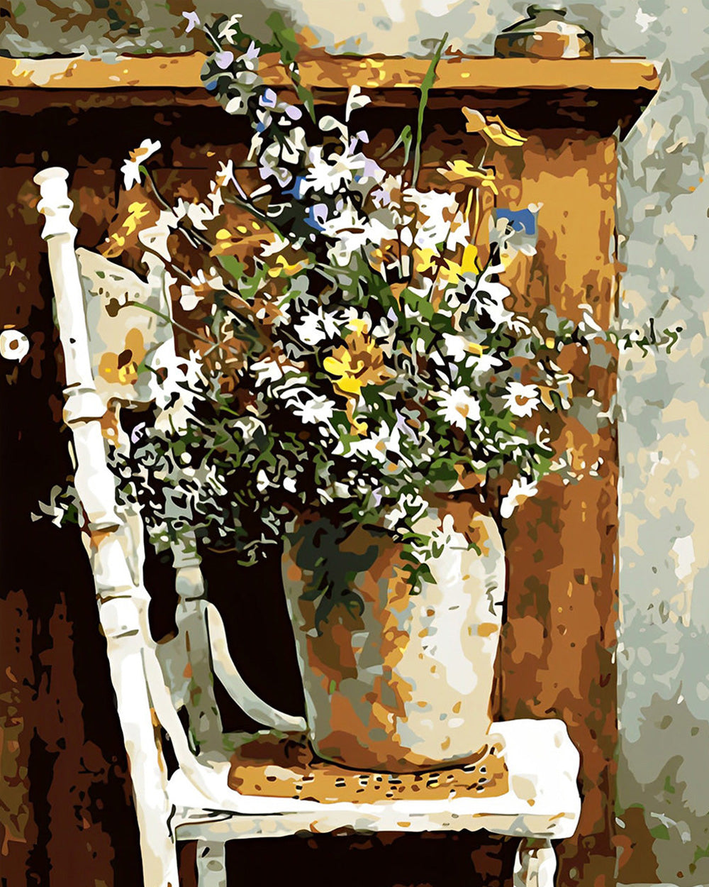 Gänseblümchen Vase auf Stuhl Diamond Painting
