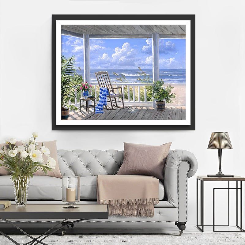 Galeriehaus aus Holz am Meer Diamond Painting