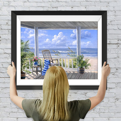 Galeriehaus aus Holz am Meer Diamond Painting