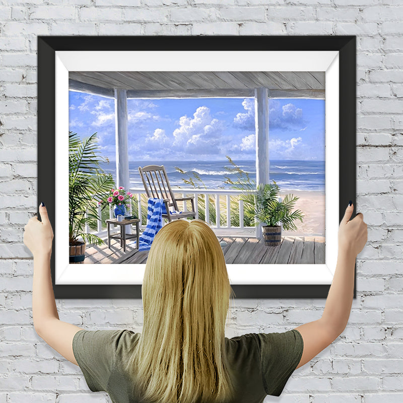 Galeriehaus aus Holz am Meer Diamond Painting
