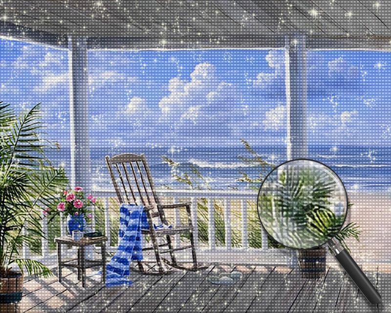 Galeriehaus aus Holz am Meer Diamond Painting