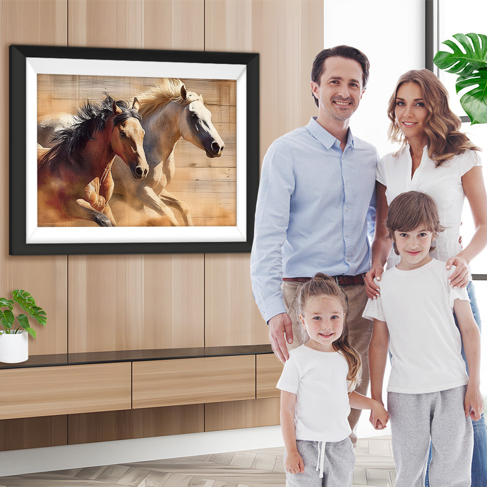 Galoppierende weiße und braune Pferde Diamond Painting