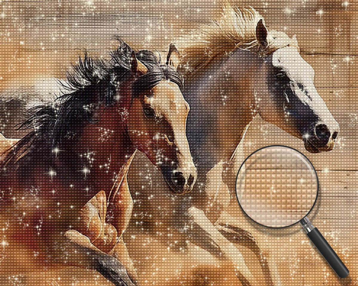 Galoppierende weiße und braune Pferde Diamond Painting