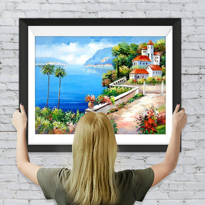 Garten am Meer und Hochgebirge Diamond Painting