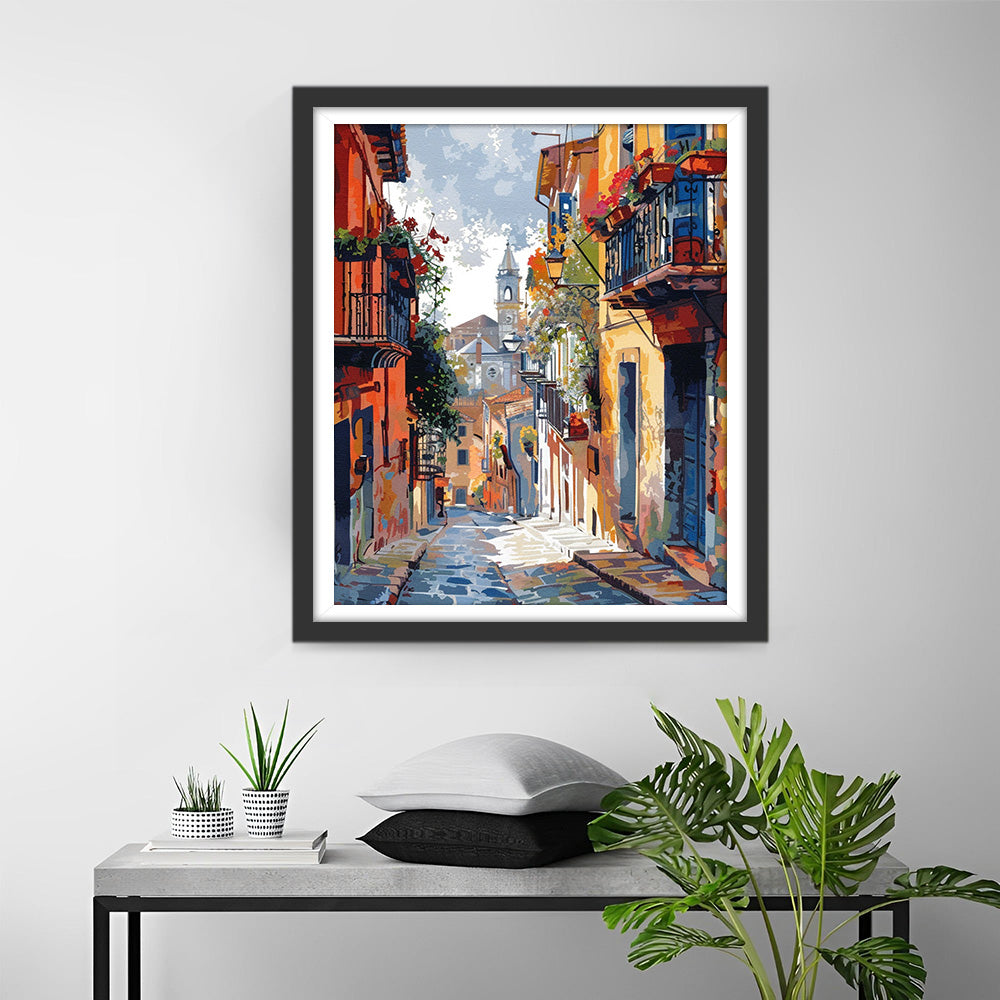 Gasse zwischen städtischen Gebäuden Diamond Painting