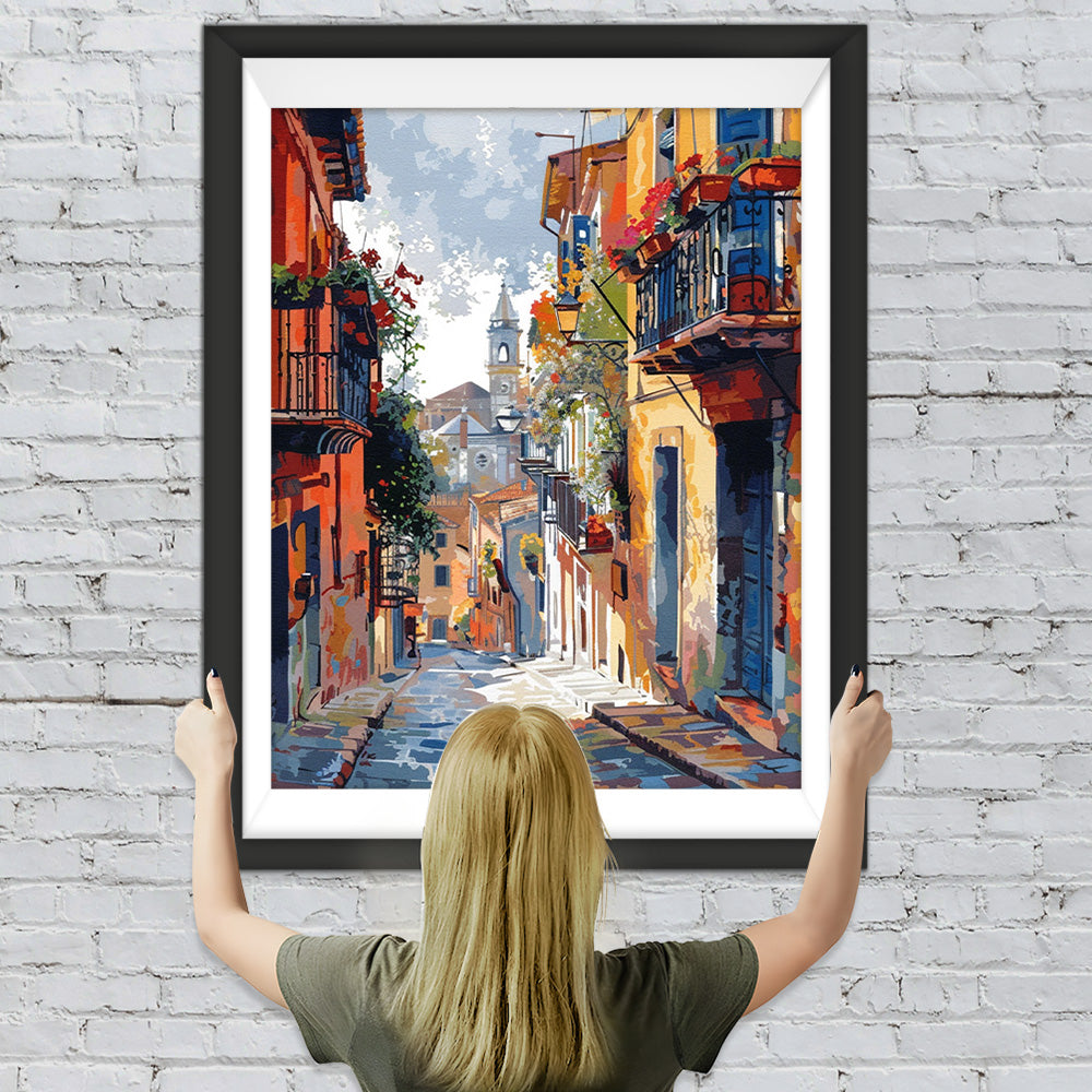 Gasse zwischen städtischen Gebäuden Diamond Painting