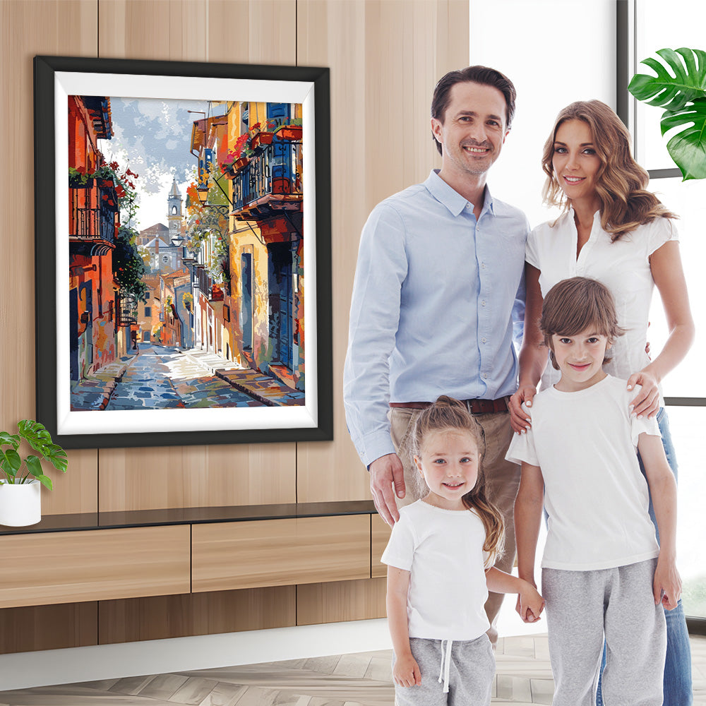 Gasse zwischen städtischen Gebäuden Diamond Painting