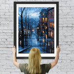 Gebäude und kahle Bäume bei Nacht Diamond Painting