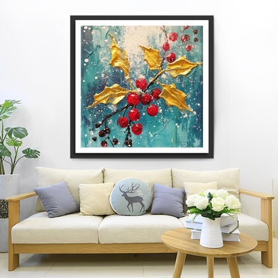 Gelbe Blätter und rote Beeren Diamond Painting