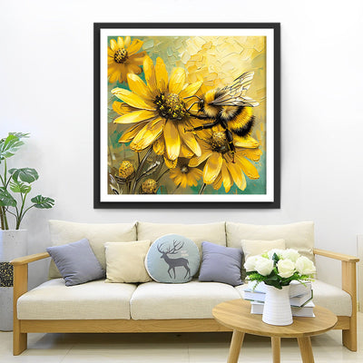 Gelbe Blumen und Biene Diamond Painting