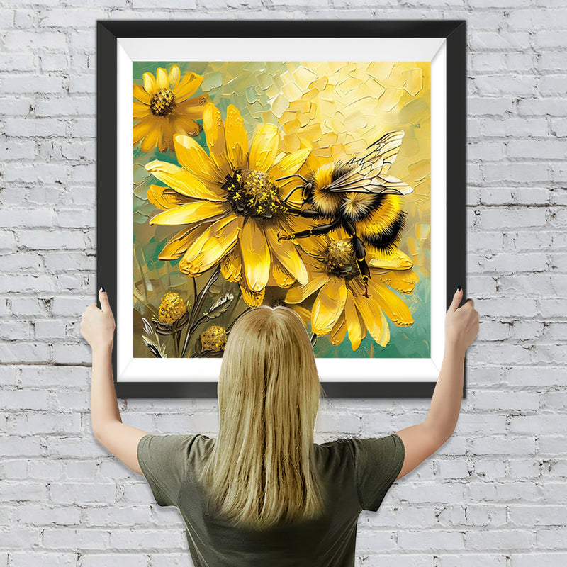 Gelbe Blumen und Biene Diamond Painting