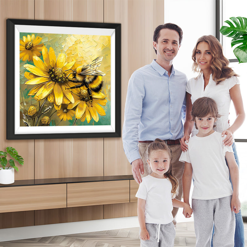 Gelbe Blumen und Biene Diamond Painting