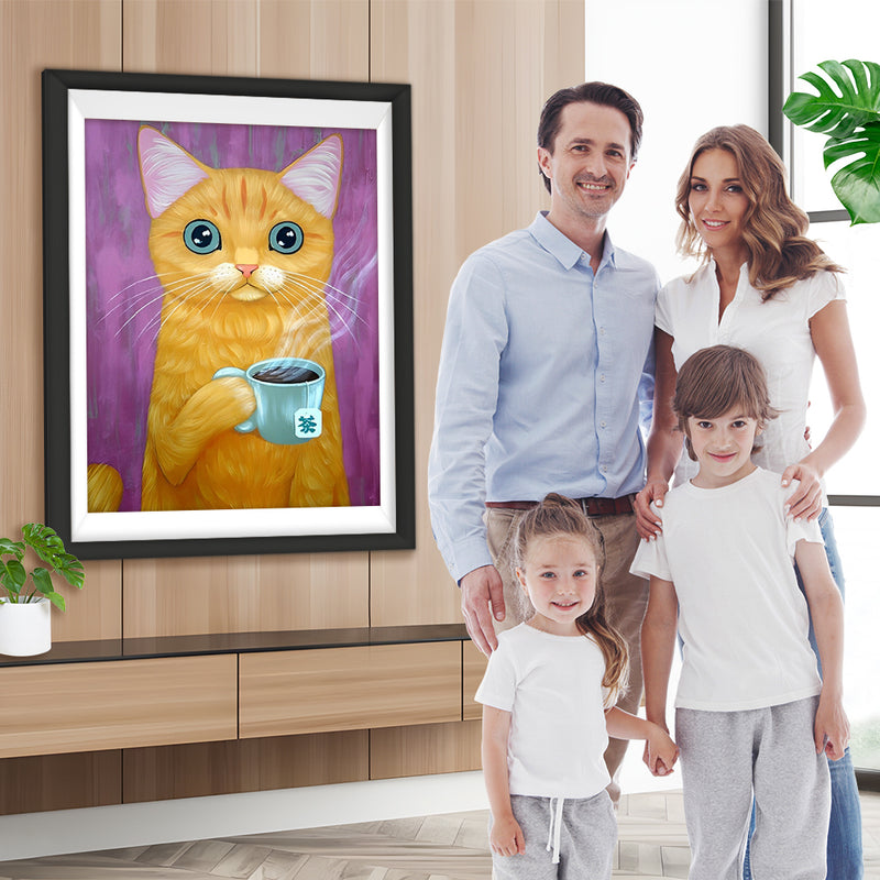 Gelbe Katze mit Tee Diamond Painting