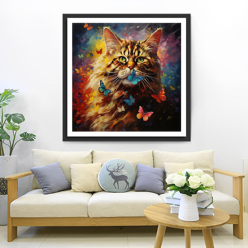 Gelbe Katze und Schmetterlinge Diamond Painting