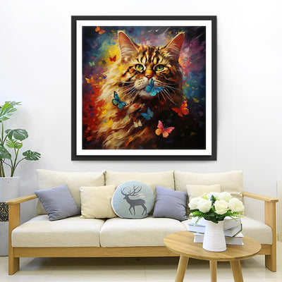 Gelbe Katze und Schmetterlinge Diamond Painting