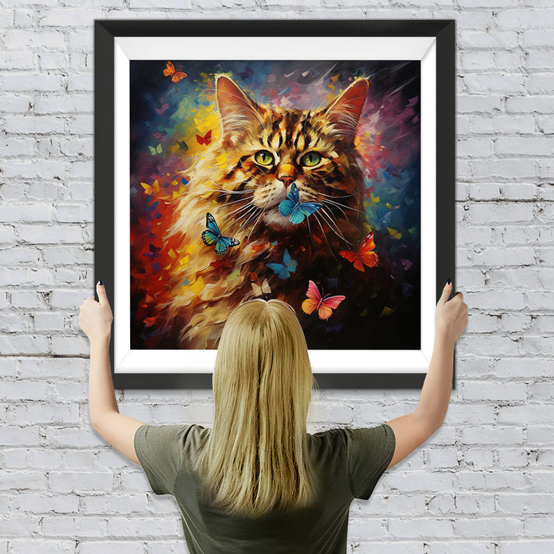 Gelbe Katze und Schmetterlinge Diamond Painting