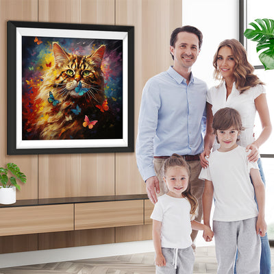 Gelbe Katze und Schmetterlinge Diamond Painting