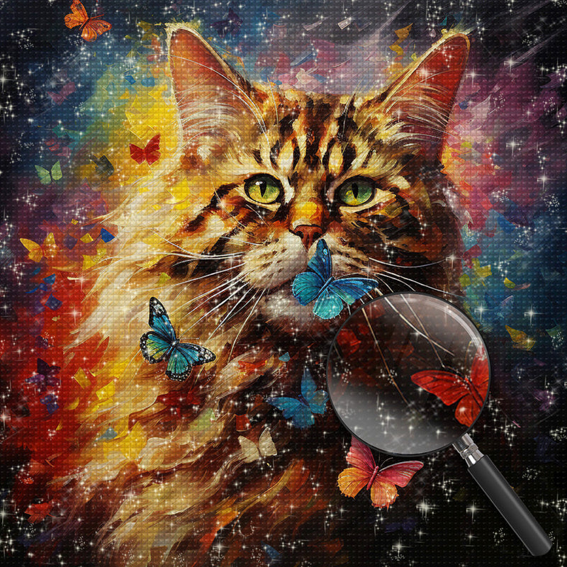 Gelbe Katze und Schmetterlinge Diamond Painting